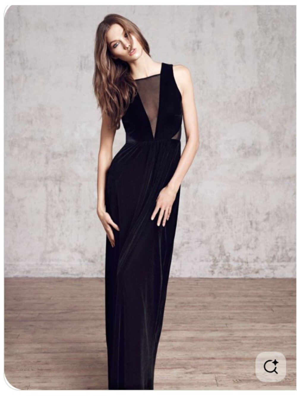 Mango black velvet‎ maxi dress plunging neckline mesh cutouts M